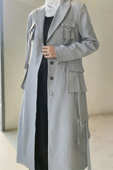 Grey Tassel Multi-Pocket Long Sleeve Blazer